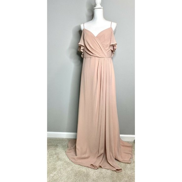 Watters&Watters Aldridge Cold-Shoulder Slit Bridesmaid Flowy Gown Size 12 - Picture 9 of 10
